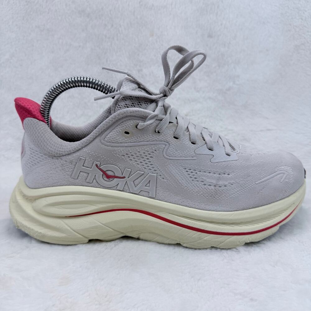 HOKA Clifton 10 Womens Running Shoes Stucco Cerise Size 8 Athletic Sneakers Shoe